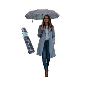 totes Chevron One Touch Auto Open Close Umbrella With Sunguard